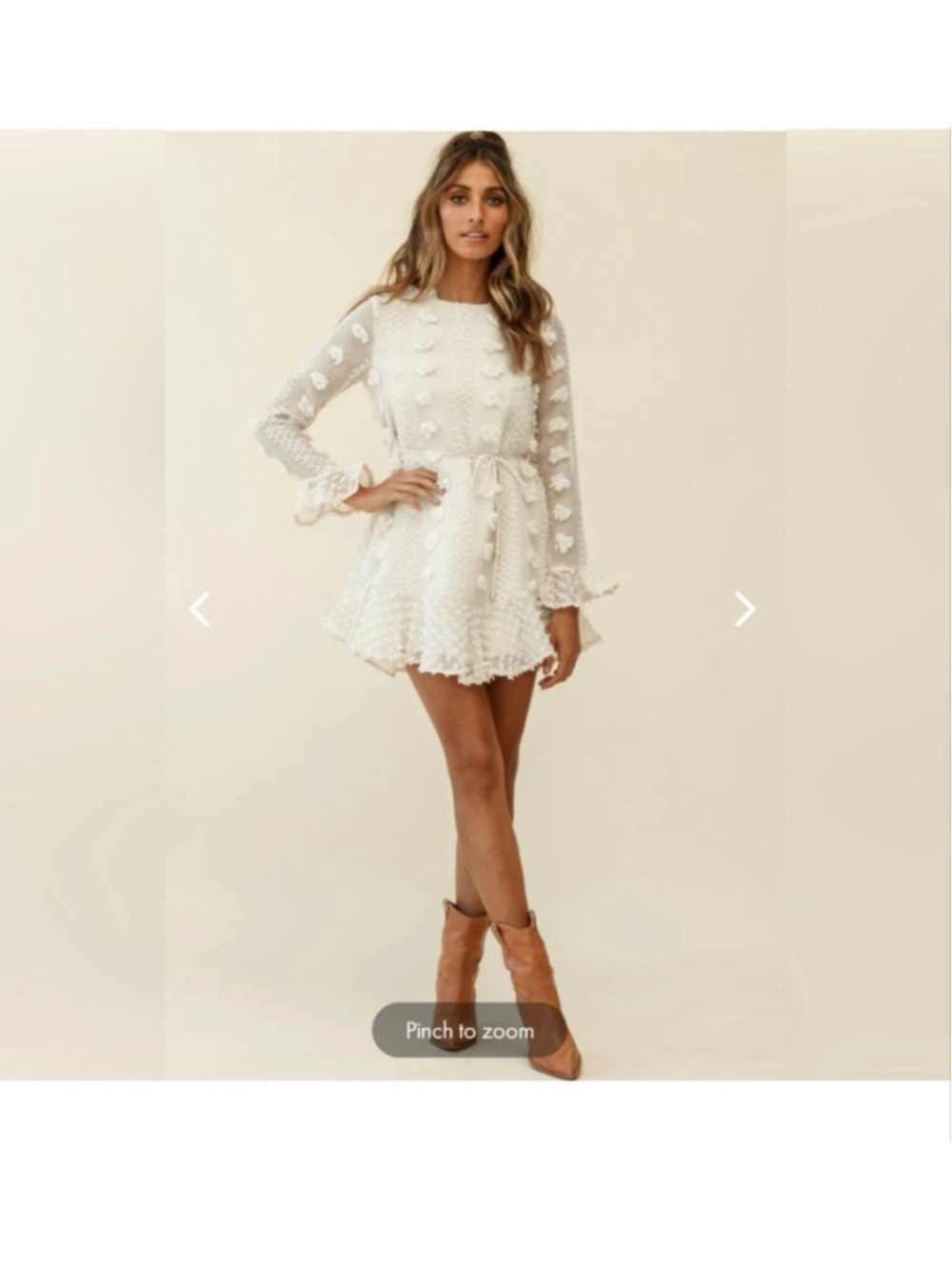 Saints & Secrets Beige Long Sleeve Dress with Pom Poms Size M - Picture 9 of 13